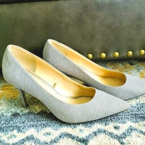 Blue and White Striped Heels